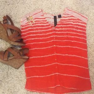 Sheer loose orange and white top